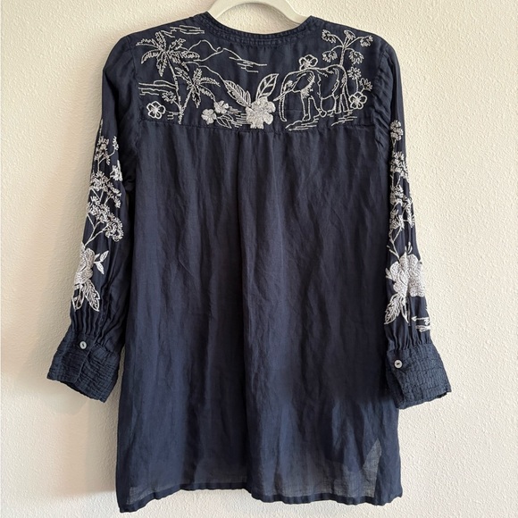 Johnny Was Osiris Voyager Tunic Top Embroidered Long-Sleeve Women’s Small Navy - Picture 10 of 12